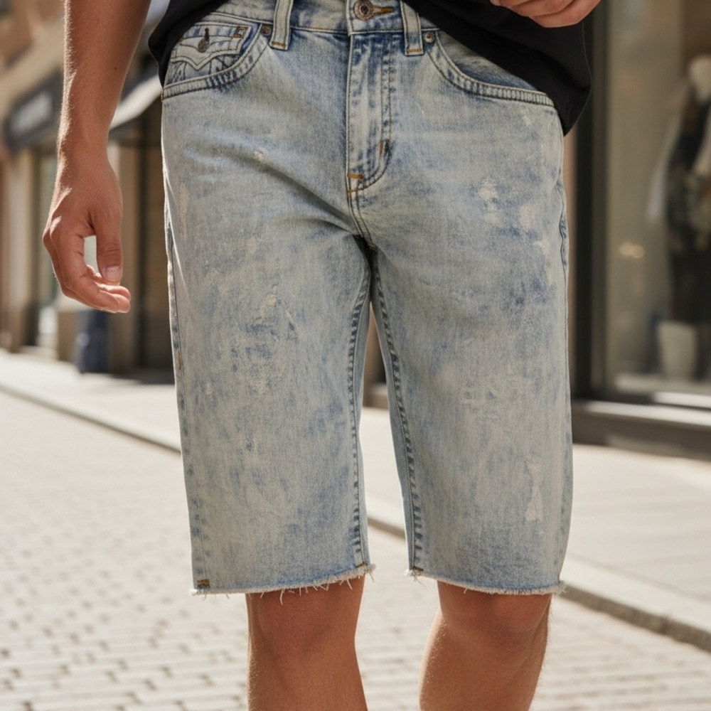 True Religion Light Wash Distressed Denim Jean Shorts
